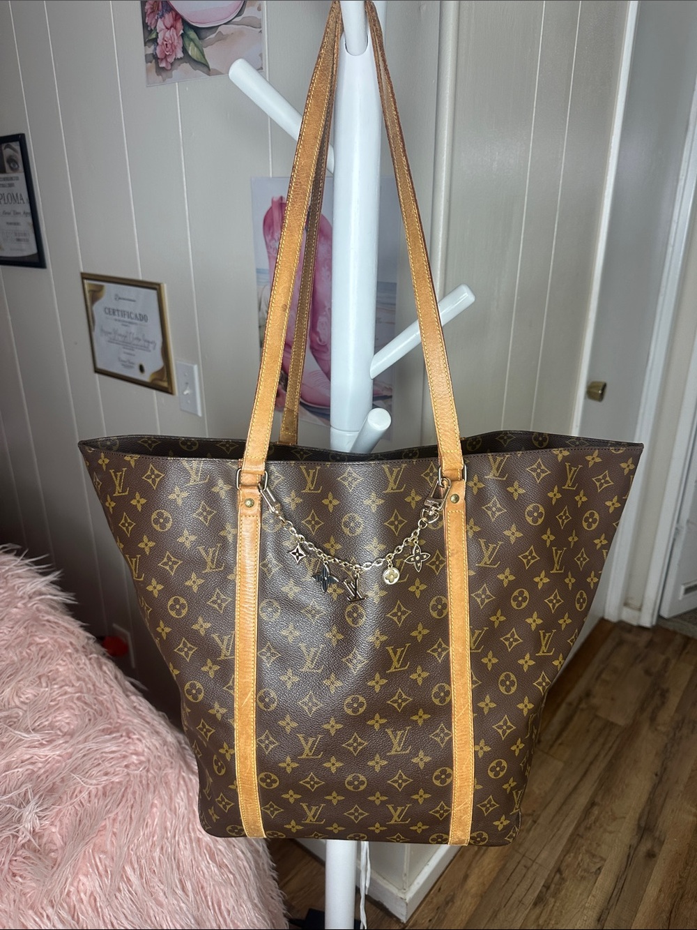 Louis Vuitton Monogram Canvas Tote with Tan Leather Straps